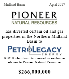 Pioneer has divested certain oil and gas properties in the Northern Midland Basinn to PetroLegacy - $266,000,000