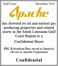 Apache has divested its oil and natural gas producing properties and related assets in the South Louisiana Gulf Coast Region to a Confidential Buyer  - Confidential