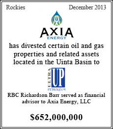Axia Energy has divested certain oil and gas properties and related assets located in the Uinta Basin to Ultra Petroleum - $652,000,000