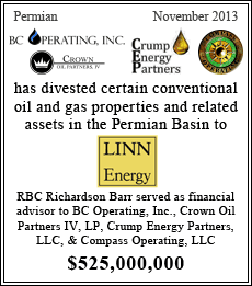BC Operating, Inc., Crown Oil Partners IV, LP, Crump Energy Partners, LLC, & Compass Operating, LLC has divested certain conventional oil and gas properties and related assets in the Permian Basin to Linn Energy - $525,000,000