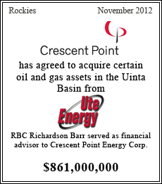 Crescent Point has agreed to acquire certain oil and gas assets in the Uinta Basin from Ute Energy - $861,000,000