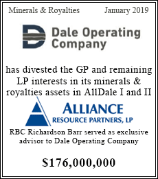 Dale Operating Company has divested the GP and remaining LP interests in its Minerals & Royalties assets in ALLDale I and II - $176,000,000