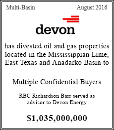 Devon has divested oil and gas properties located in the Mississippian Lime, East Texas and Andarko Basin to Multipl Confidential Buyers - $1,035,000,000