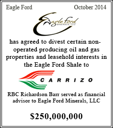Eagle Ford has agreed to divest certain non-operated producing oil and gas properties and leasehold interests in the Eagle Ford Shale to Carrizo  - $250,000,000