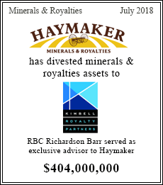 Haymaker has divested Minerals & Royalties assets to Kimbell - $404,000,000