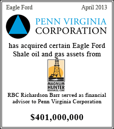 Penn Virginia Corporation has acquired certain Eagle Ford Shale oil and gas assets from Magnum Hunter Resources, Corp. - $401,000,000