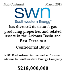 Southwestern Energy has divested its natural gas producing properties and related assets in the Arkoma Basin and East Texas to a Confidential Buyer - $218,000,000