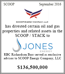 Scoop Energy Company LLC has divested certain oil and gas properties and related assets in the SCOOP / STACK to Jones Energy - $136,500,000
