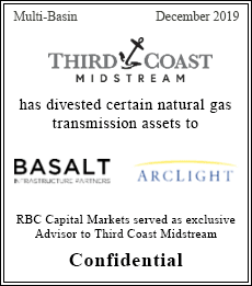 Third Coast Midstream has divested certain natural gas transmission assets to Basalt and ArcLight