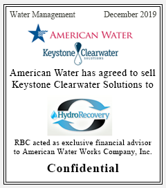 American Water has agreed to sell Keystone Clearwater Solutions to HydroRecovery