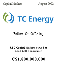 RBC Capital Markets served as Lead Left Bookrunner to TC Energy