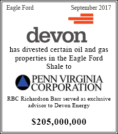 Devon has divested certain oil and gas properties in the Eagle Ford Shale to Penn Virginia Corporation - $205,000,000