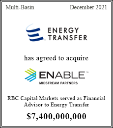Energy Transfer has agreed to acquire Enable Midstream Partners for ~$7,200,000,000