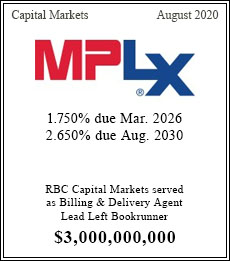 MPLX - $3,000,000,000  - Billing & Delivery Agent / Lead Left Bookrunner - August 2020