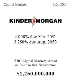 Kinder Morgan - $1,250,000,000  - Joint Active Bookrunner - July 2020