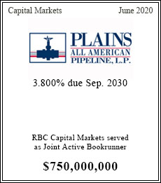 Plains All American Pipeline LP - $750,000,000  - Joint Active Bookrunnder - June 2020