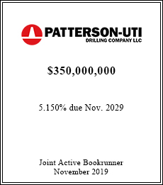 Patterson-UTI Drilling Company LLC - $350,000,000  - Joint Active Bookrunner - November 2019