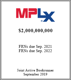 MPLX - $2,000,000,000  - Joint Active Bookrunner - September 2019