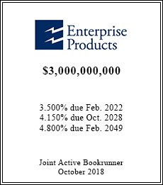 Enterprise Products - $3,000,000,000  - Joint Active Bookrunner - October 2018