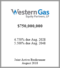 Western Gas Equity Partners LP - $750,000,000  - Joint Active Bookrunner - August 2018