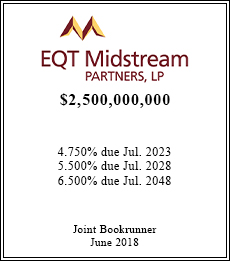 EQT Midstream Partners LP - $2,500,000,000  - Joint Bookruner - June 2018