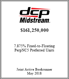 dcp Midstream - $161,250,000  - Joint Active Bookrunner - May 2018
