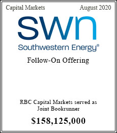 SWN Southwestern Energy - $158,125,000  - Joint Bookrunner - August 2020