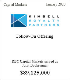 Kimbell Royalty Partners - $89,125,000  - Joint Bookrunner - January 2020