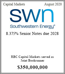 SWN Southwestern Energy - $250,000,000  - Joint Bookrunner - August 2020