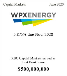 WPX Energy - $500,000,000  - Joint Bookrunner - June 2020