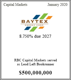 Baytex Energy Corp - $500,000,000  - Left Bookrunner - January 2020