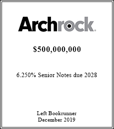 Archrock - $500,000,000  - Left Bookrunner - December 2019