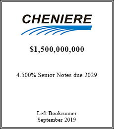 Cheniere - $1,500,000,000  - Left Bookrunner - September 2019