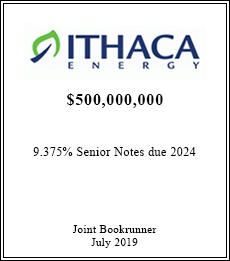 Ithaca Energy - $500,000,000  - Joint Bookrunner - July 2019