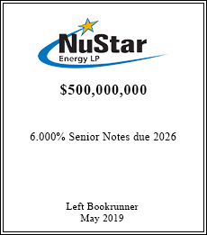 NuStar Energy LP - $500,000,000  - Left Bookrunner - May 2019