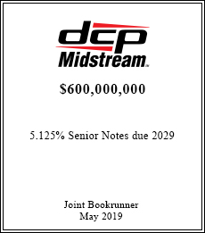 dcp Midstream - $600,000,000  - Joint Bookrunner - May 2019