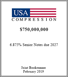 USA Compression - $750,000,000  - Joint Bookrunner - February 2019