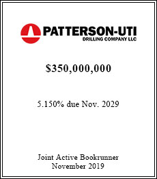 Patterson UTI Drilling Company LLC - $350,000,000 - Joint Active Bookrunner - November 2019