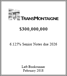 TransMontaigne - $300,000,000  - Left Bookrunner - February 2018