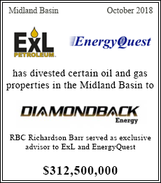 ExL Petroleum and Energy Quest has divested certain oil and gas properties in the Midland Basin to Diamondback Energy - $312,500,000