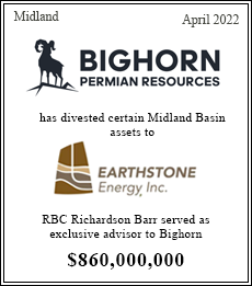 RBC Richardson Barr served as exclusive advisor to Bighorn $860,000,000