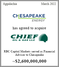 RBC Capital Markets served as financial advisor to Chesapeake $2,650,000,000