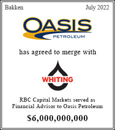 RBC Capital Markets served as Financial Advisor to Oasis Petroleum $6,000,000,000