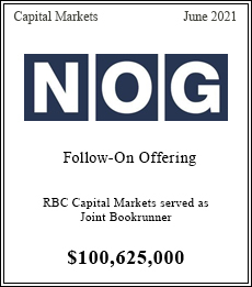 RBC Capital Markets served as Joint Bookrunner - $87,500,000