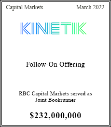 RBC Capital Markets served as Joint Bookrunner $232,000,000