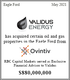 RBC Capital Market served as financial advisor to Validus Energy - $880,000,000