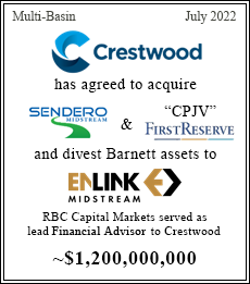 RBC Capital Markets served as lead financial advisor to Crestwood ~$1,200,000,000