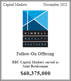 RBC Capital Markets served as Joint Bookrunner $52,500,000