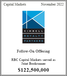 RBC Capital Markets served as Joint Bookrunner $122,500,000