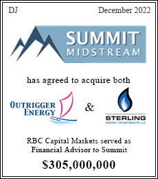 RBC Capital Markets served as financial advisor to Summit $305,000,000